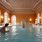 **

A serene thermal spa scene in Dax, France. Focus on the relaxing atmosphere: steaming thermal pools, soft lighting, and elegant architecture. Include people enjoying the waters and spa treatments. The overall mood should be tranquil and inviting, capturing the essence of well-being.

**