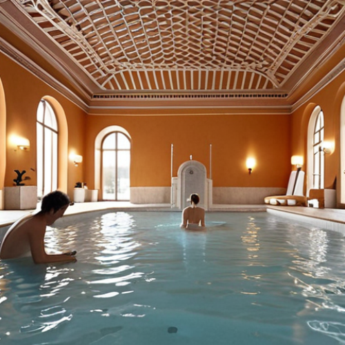 Home 6 **
A serene thermal spa scene in Dax, France. Focus on the relaxing atmosphere: steaming thermal pools, soft lighting, and elegant architecture. Include people enjoying the waters and spa treatments. The overall mood should be tranquil and inviting, capturing the essence of well-being.
**