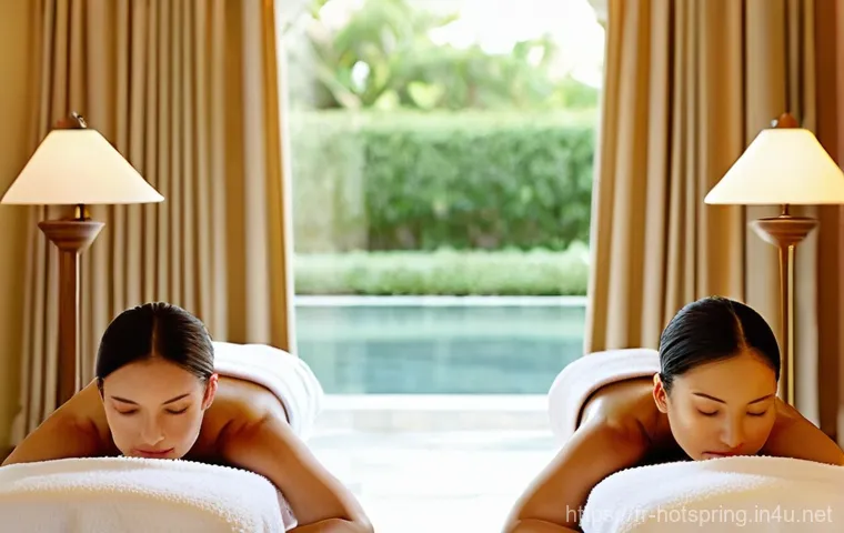 온천과 부부 여행 - **Prompt 1: Romantic Thermal Bath Relaxation**
    "A serene and intimate moment for a couple in the...