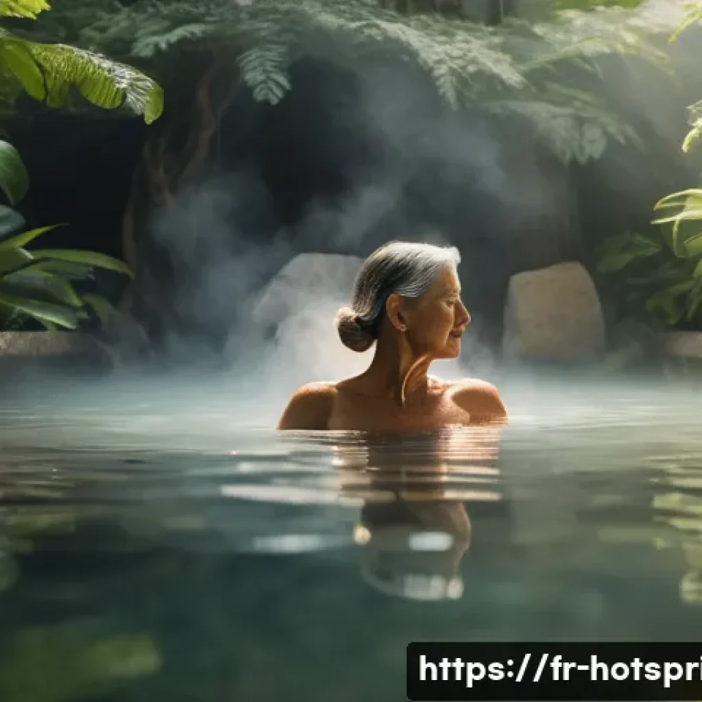 온천 마사지 - A serene spa scene in a French thermal bath setting featuring a middle-aged woman wearing a tasteful...