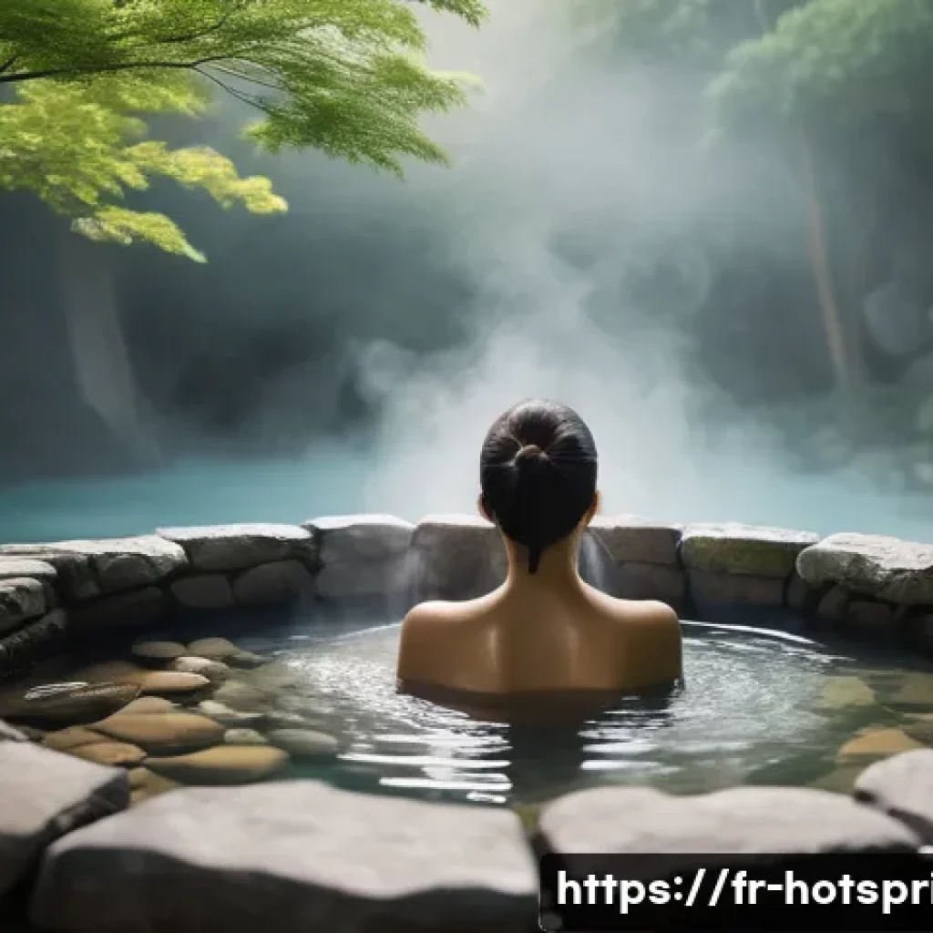 온천과 마사지 - A serene spa scene featuring a natural hot spring pool surrounded by lush greenery and smooth stones...