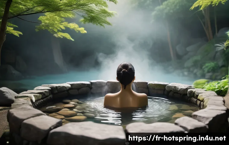 온천과 마사지 - A serene spa scene featuring a natural hot spring pool surrounded by lush greenery and smooth stones...
