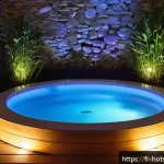 온천과 아로마 테라피 - A serene spa room softly illuminated by warm, dimmed lighting that gently caresses smooth skin, with...