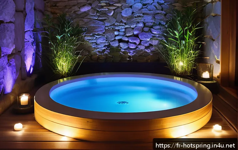 온천과 아로마 테라피 - A serene spa room softly illuminated by warm, dimmed lighting that gently caresses smooth skin, with...
